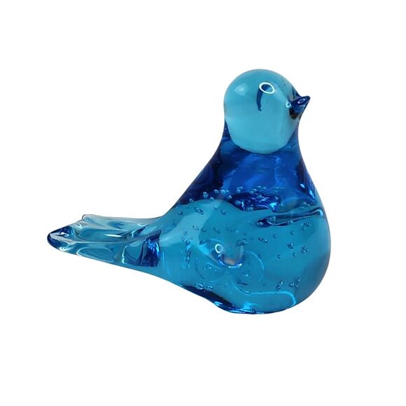 Vintage Art Glass Controlled Bubble Blue Bird Paperweight Figurine - Picture 3 of 7